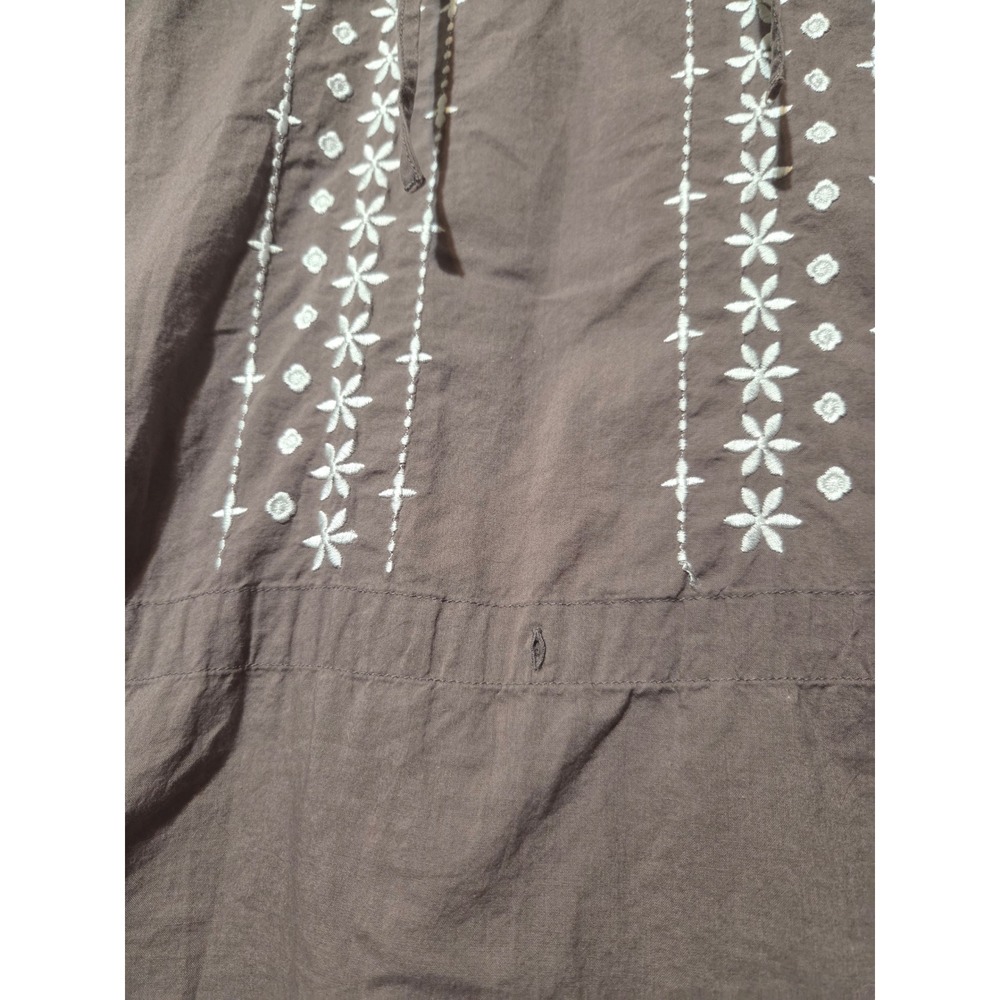 Prana Womens Brown Embroidered Cotton Tunic Top Long Sleeve Roll Tab Boho M - Picture 4 of 8